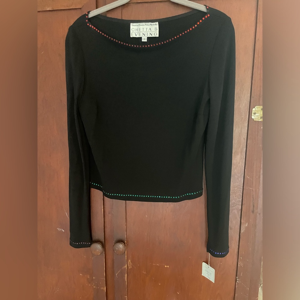 Fancy embellished blouse with gems along hem lines. Chetta B Evening - with tags